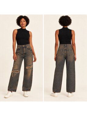 We The Free Sz 27 Free People Deep Trance Dropped Boyfriend Jeans Barrel Leg